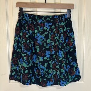 GANNI Printed Light Crepe Smock Mini Skirt Meadow Azure Blue US 0 EU 32